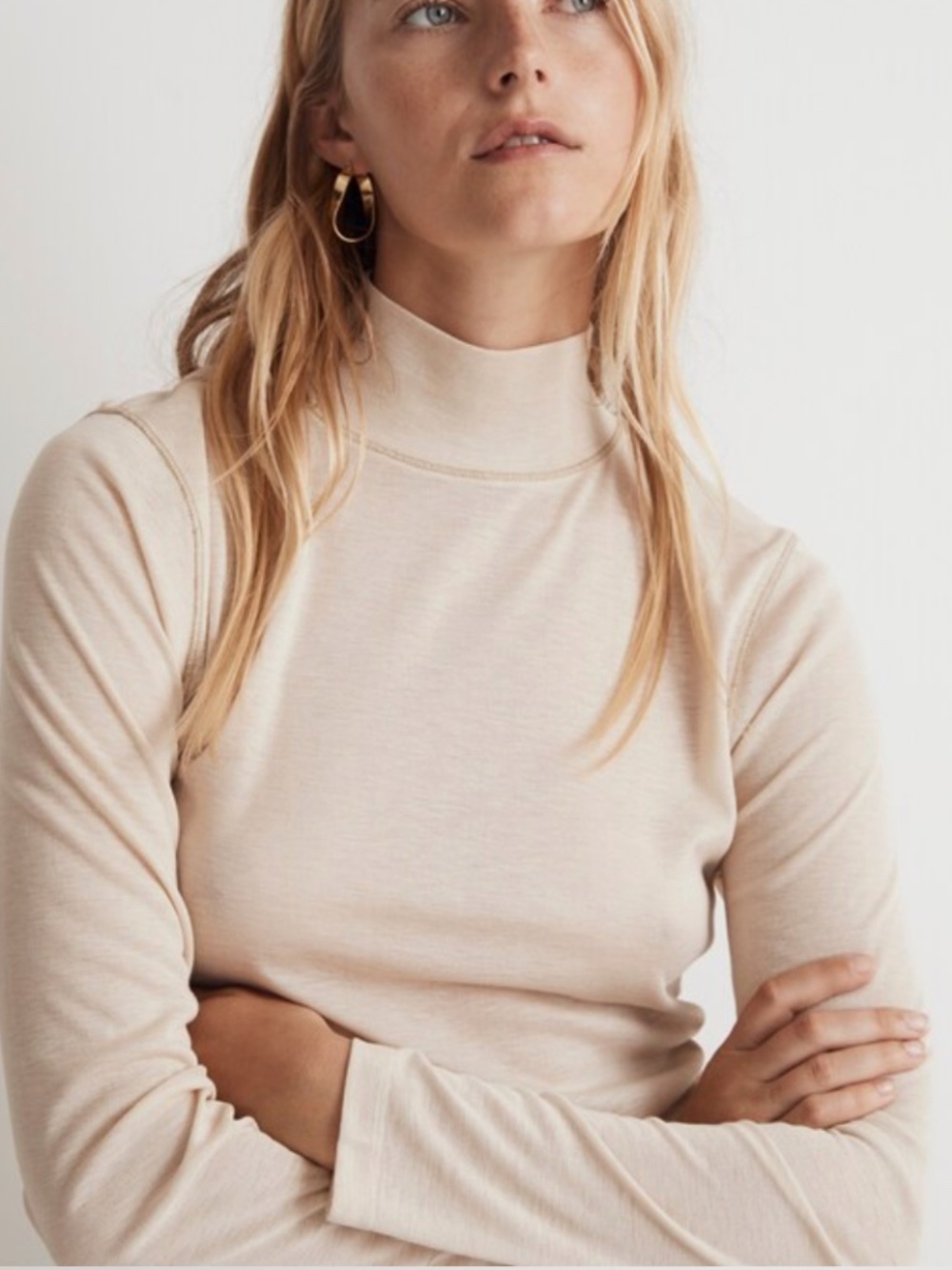 Madewell Semi-Sheer Mockneck Tee Hthr Light Oatmeal Size M
